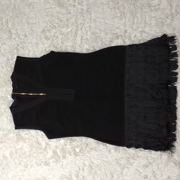 VENUS Dresses & Skirts - Venus Black Bandage Fringe Dress Size 14